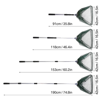 Professional Telescoping Fishing Landing Net - Aluminum Alloy Construction - Extends 55cm to 190cm with Folding Mesh Design