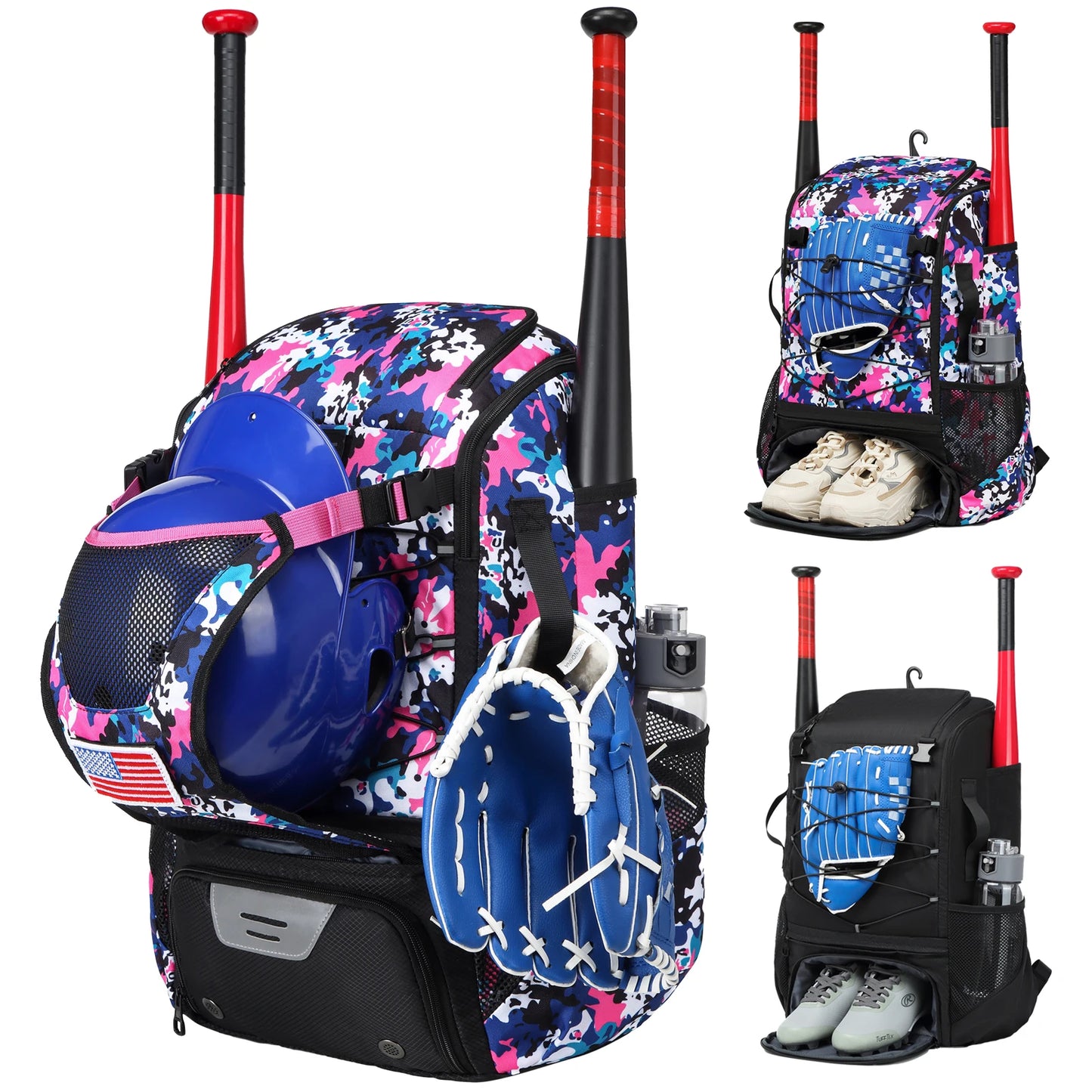 Youth Baseball Softball Backpack - Large Capacity Equipment Bag with Shoe Compartment