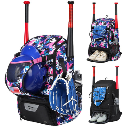 Youth Baseball Softball Backpack - Large Capacity Equipment Bag with Shoe Compartment