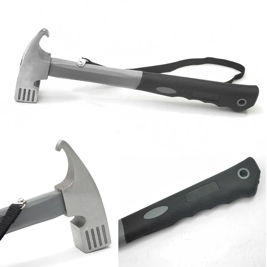 Multi-Function Camping Tent Hammer & Stake Puller - Portable Carbon Steel Mallet for Outdoor Adventures
