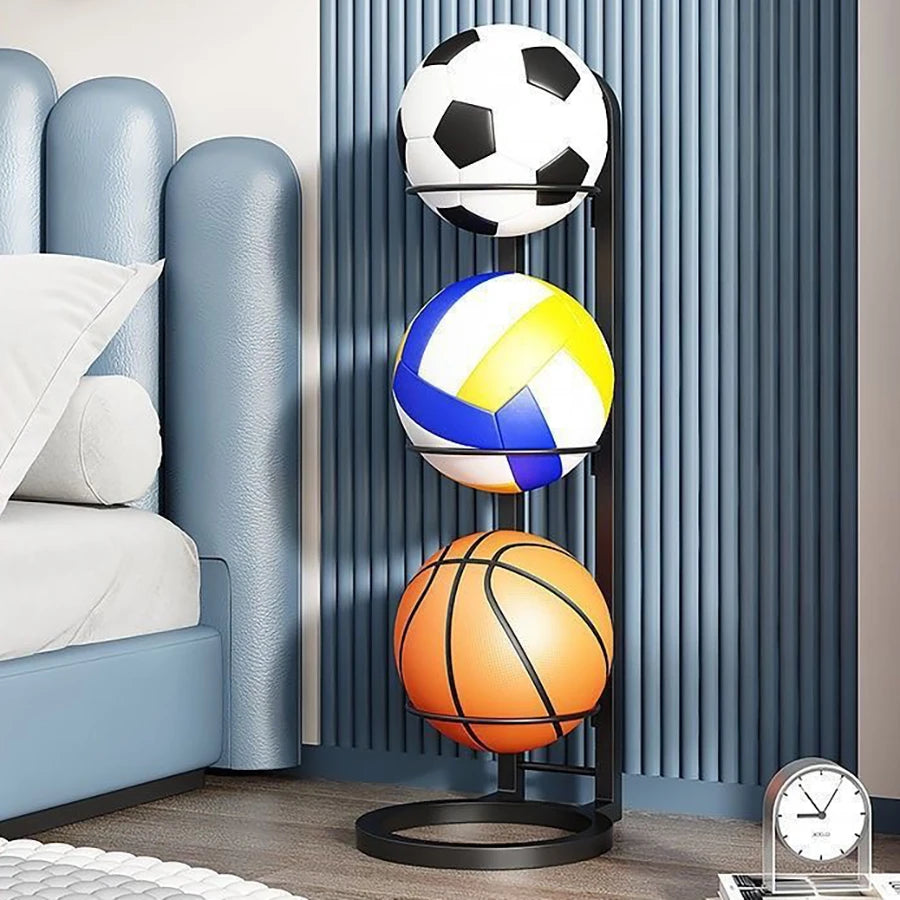 Carbon Steel Basketball Storage Rack - Multi-Layer Ball Organizer Stand for Basketball, Football, Volleyball (Home & School)
