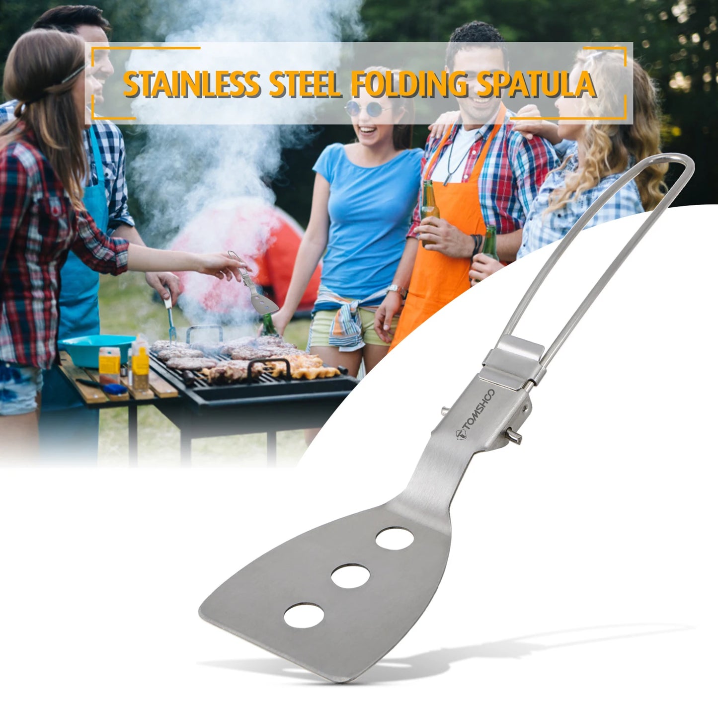 Stainless Steel Folding Spatula Turner - Compact Outdoor Cooking Tool for Camping, Hiking, BBQ, Picnic - Perfect for Mini Pancakes, Bread, Steak & Flat Cooking