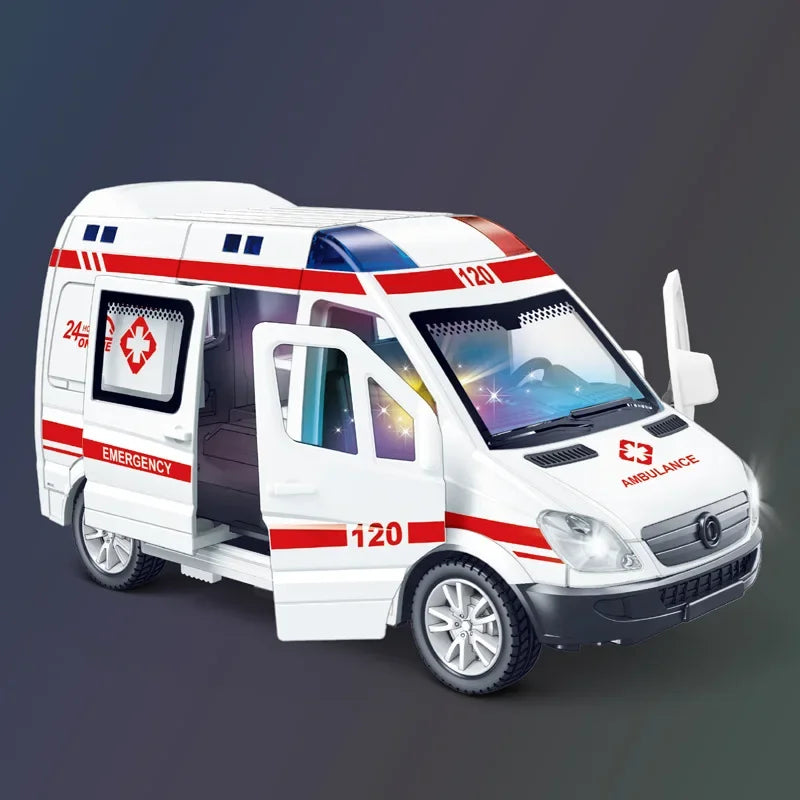 1:32 Scale Diecast Emergency Vehicle Model - Mini Car with Sound & Light (Ambulance, Fire Truck, Police Car)