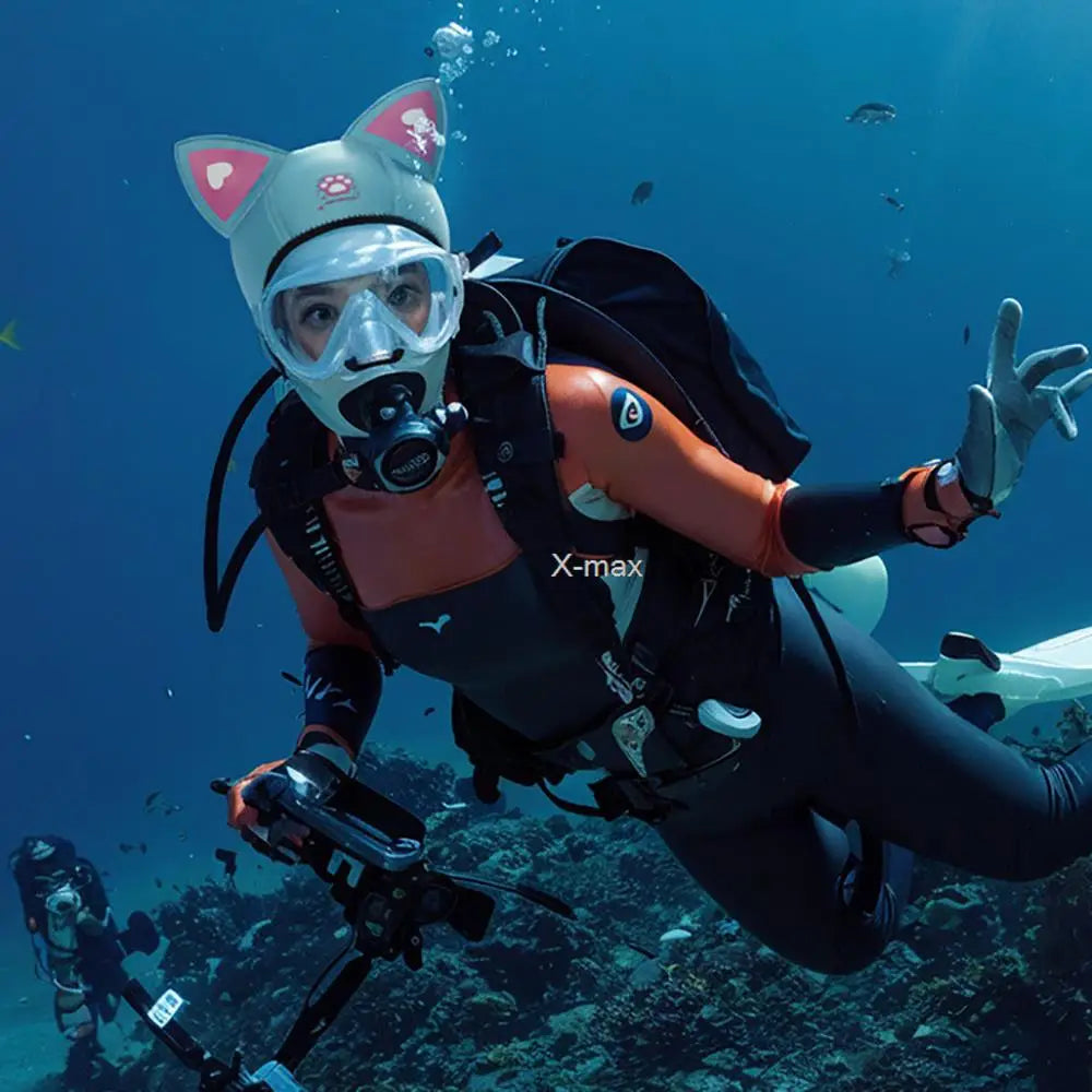 Women's Waterproof 3MM Neoprene Diving Hood - Cute Cat Ears Design with Chin Straps for Swimming & Snorkeling