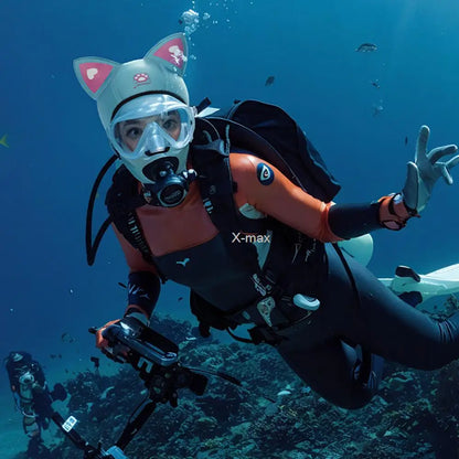 Women's Waterproof 3MM Neoprene Diving Hood - Cute Cat Ears Design with Chin Straps for Swimming & Snorkeling