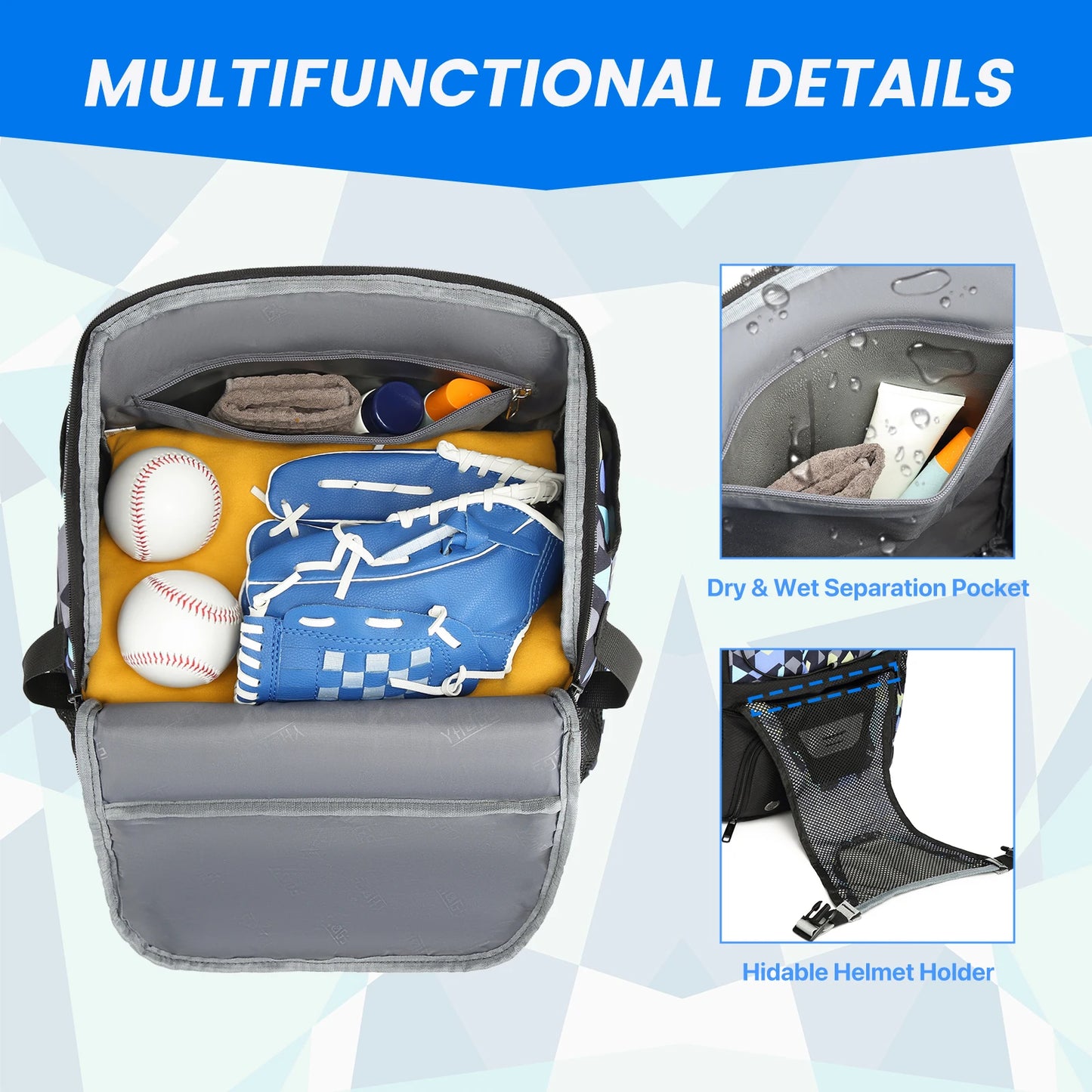 Youth Baseball Softball Backpack - Large Capacity Equipment Bag with Shoe Compartment