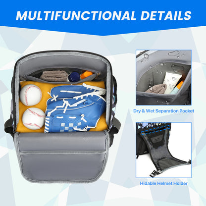 Youth Baseball Softball Backpack - Large Capacity Equipment Bag with Shoe Compartment