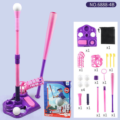 3-in-1 Kids Baseball Training Set - Batting Tee, Stand & Pitching Machine with 4 Softballs & Bat (Ages 3-8)