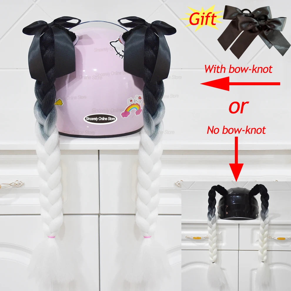 Motorcycle Helmet Braids - 2 Piece Set Women's Ponytail Wig with Suction Cup for Motorbike Helmets (164 Colors Available, Dual Pigtail Twist Style)