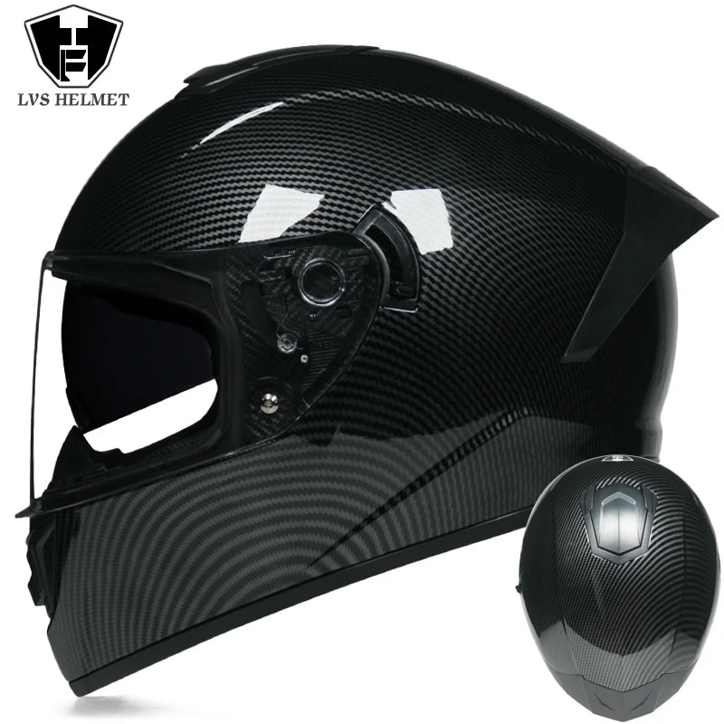 Full Face Racing Motorcycle Helmet - Winter Warm Double Visor Motorbike Sports Helmet LVS-701