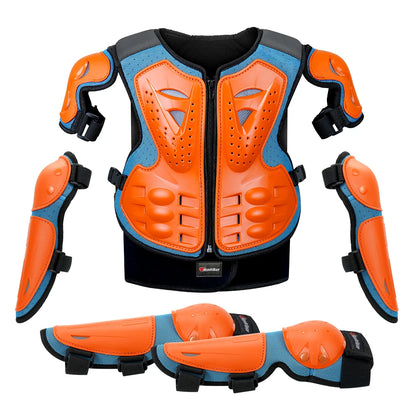 Kids Full Body Motorcycle Armor Set - Protective Vest Jacket with Kneepads for Motocross Riding