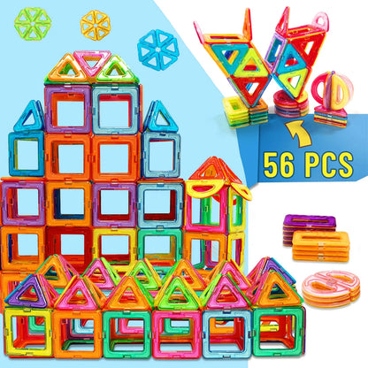 Magnetic Building Blocks Set - Medium Size 60-Piece STEM Construction Toy, Educational DIY Magnet Tiles for Learning & Creative Play