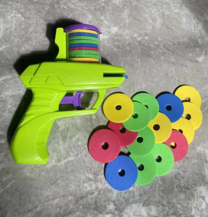Kids Outdoor Game Foam Disc Gun Toy - Interactive Flying Disc Shooting Launcher for Parent-child Fun