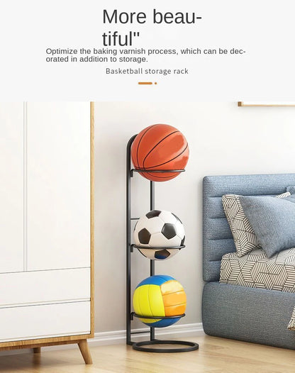 Carbon Steel Basketball Storage Rack - Multi-Layer Ball Organizer Stand for Basketball, Football, Volleyball (Home & School)