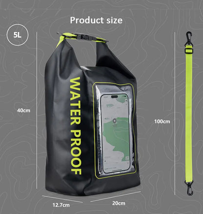 PVC Waterproof Dry Bag 2L - Touch Screen Phone Pouch for Swimming Rafting Surfing Boating - Shoulder Bag