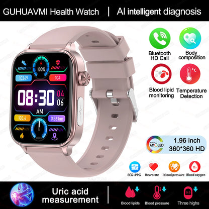Advanced Health Monitoring Smart Watch - ECG+PPG, Blood Pressure, Heart Rate, 1.96" AMOLED Display, 100+ Sports Modes (Men & Women)