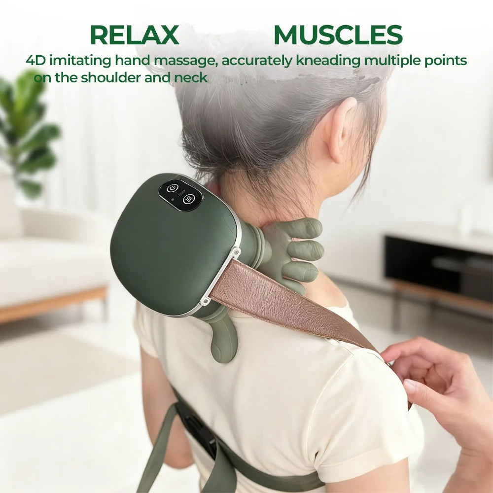 Wireless Neck & Shoulder Massager - Bionic Finger Cervical Trapezius Kneading Massage Shawl with Brushless Motor