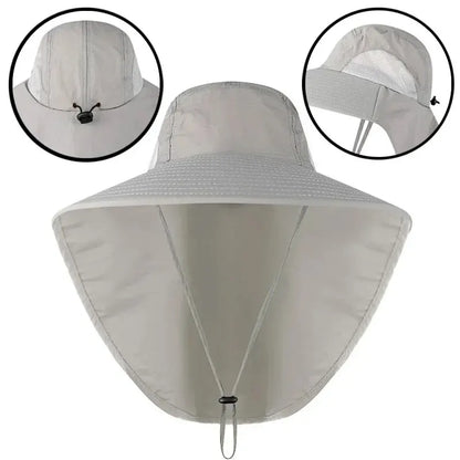 Unisex Wide Brim Safari Hat with Cooling Neck Flap - Sun Protection Baseball Cap for Outdoor Hiking and Fishing