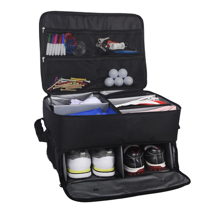 Waterproof Golf Trunk Organizer - Large Storage Box for Golf Shoes, Balls, Tees, Clothes, Gloves & Accessories