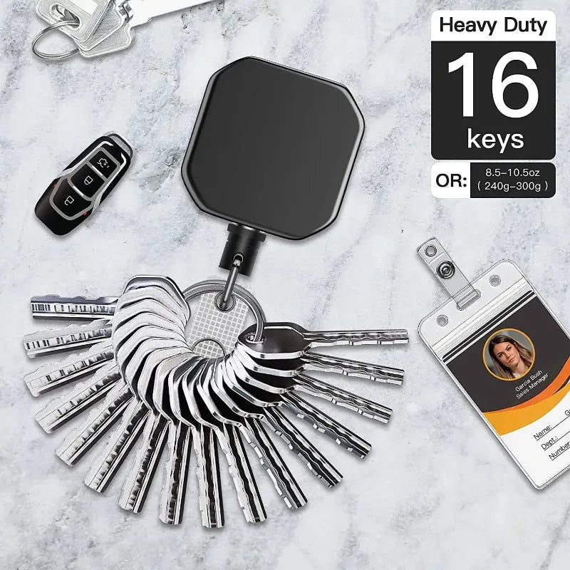 Heavy Duty Retractable Badge Reel Key Chain - Square Design with Carabiner Clip