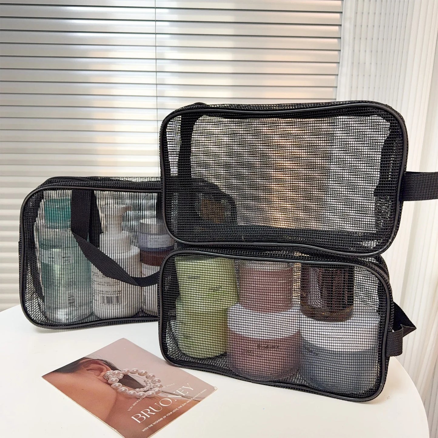 Large Capacity Mesh Toiletry Organizer - Travel Bathroom Storage Bag