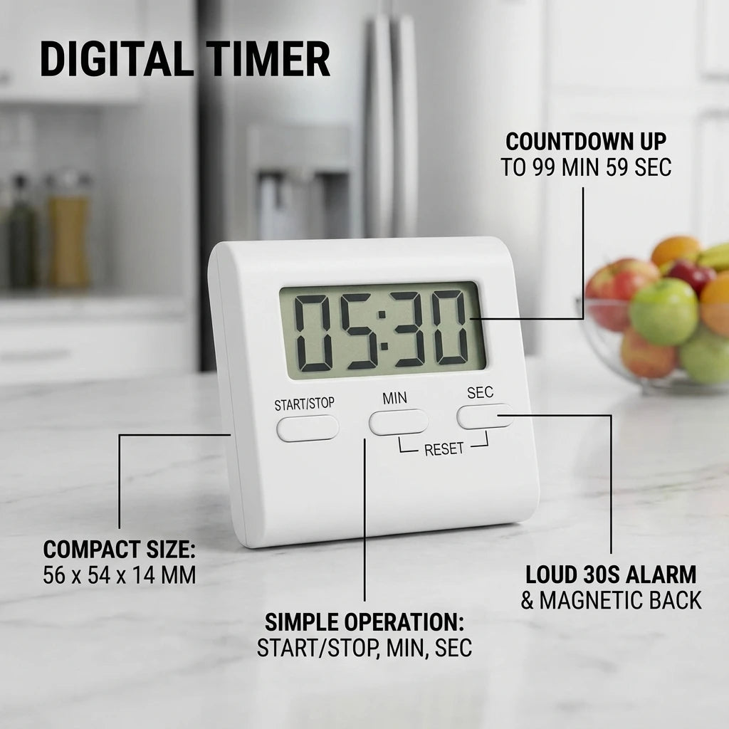 Digital Countdown Timer - Magnetic LCD Kitchen Timer with Stand