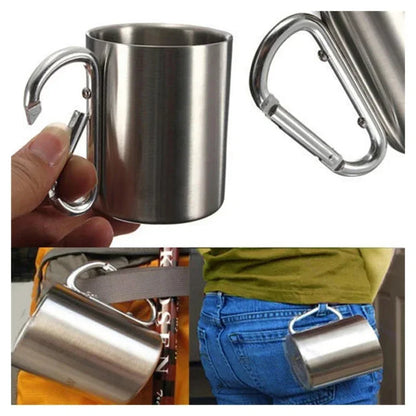 Portable Stainless Steel Water Bottle - 201 Grade Steel Outdoor Camping Travel Cup with Button Lid