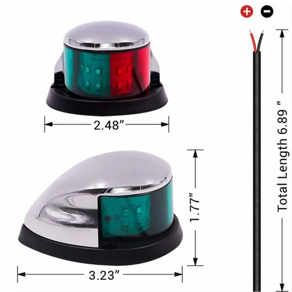 Marine LED Navigation Light - 12V Waterproof Red/Green Bow Light for Boats & Yachts
