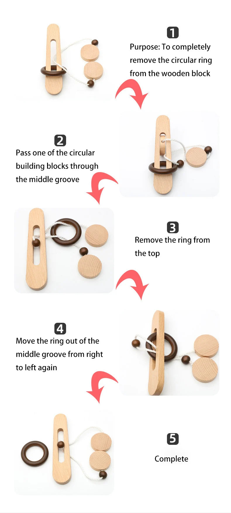 Kongming Luban Lock - Wooden Ring Escape Puzzle Game Intelligence Toy