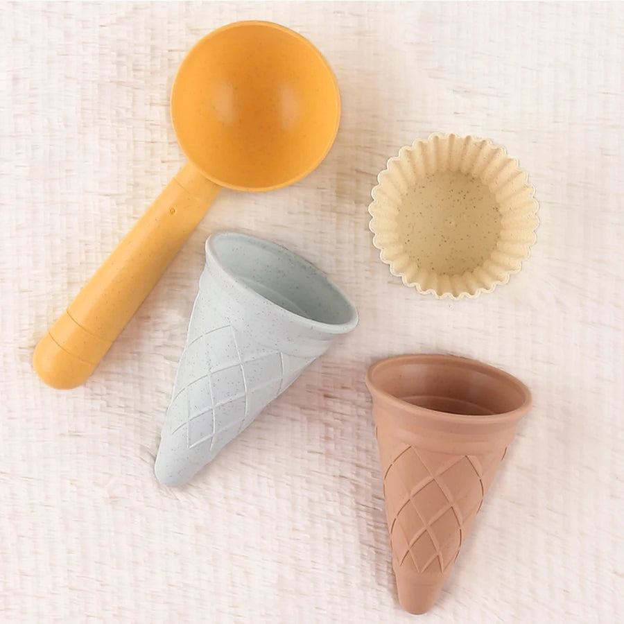 Beach Ice Cream Play Set - 4-Piece Pretend Play Kit with Cups, Spoons & Molds