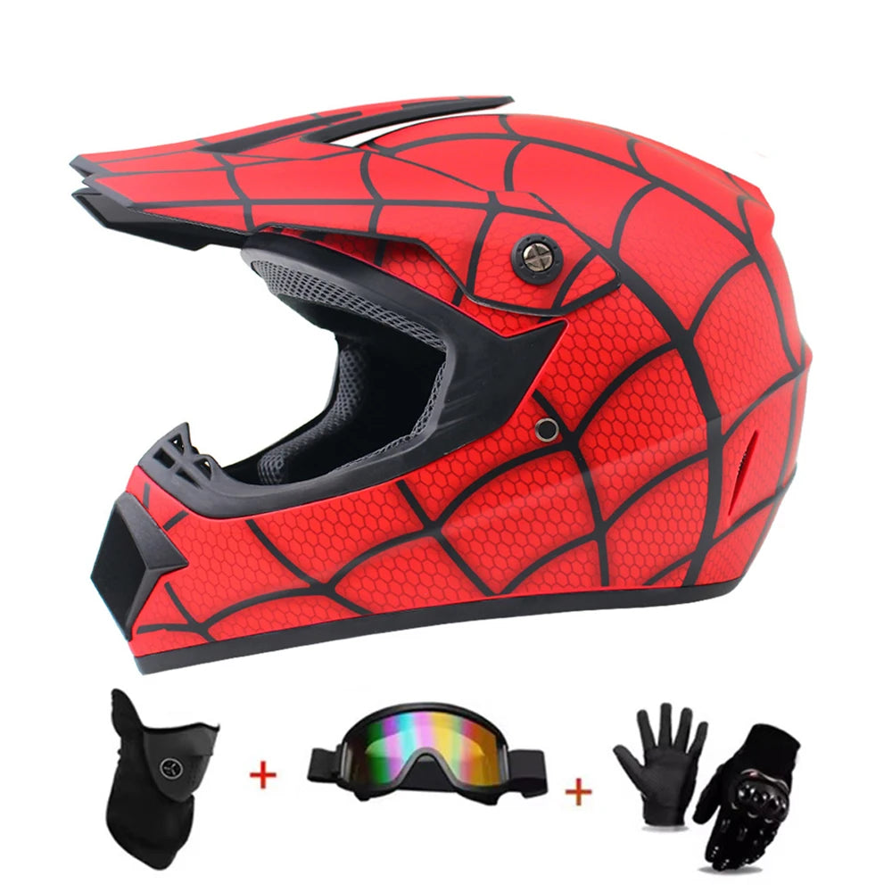 Kids Motocross Helmet Kit - DOT/ECE Certified Full-Face Helmet with Goggles & Gloves (Youth Off-Road Protection Set)