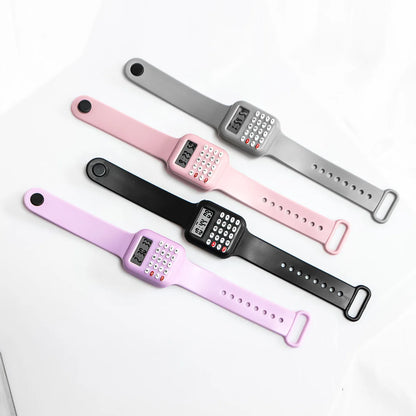 Kids Digital Calculator Watch – 2025 Rubber Strap with Time & Date Display for Girls & Students