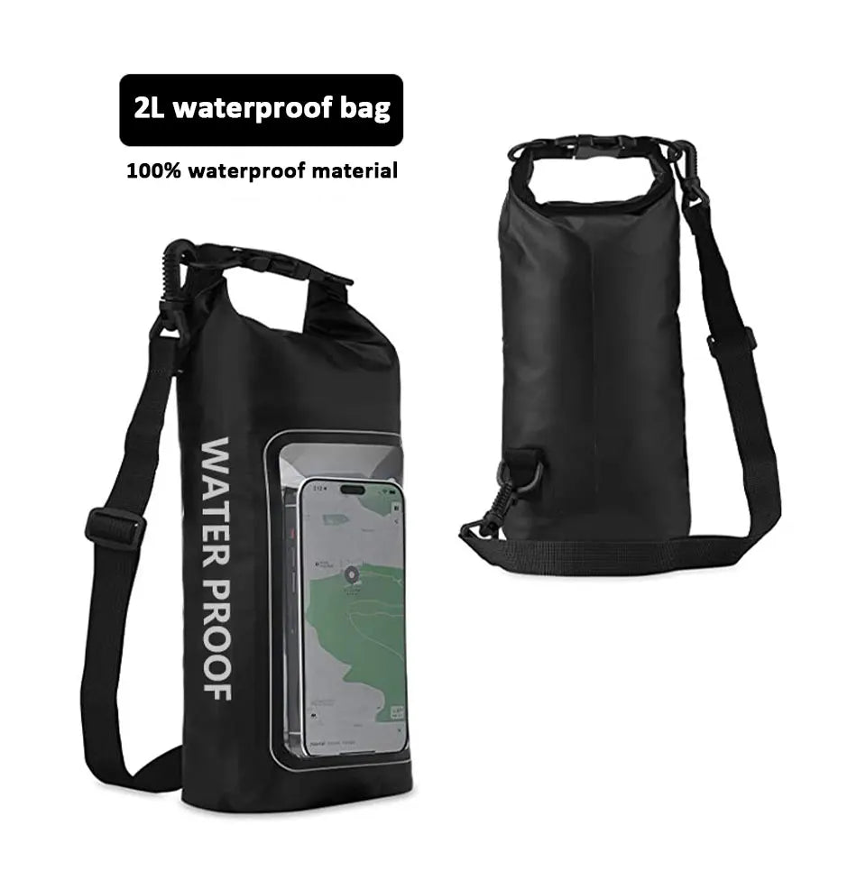 PVC Waterproof Dry Bag 2L - Touch Screen Phone Pouch for Swimming Rafting Surfing Boating - Shoulder Bag