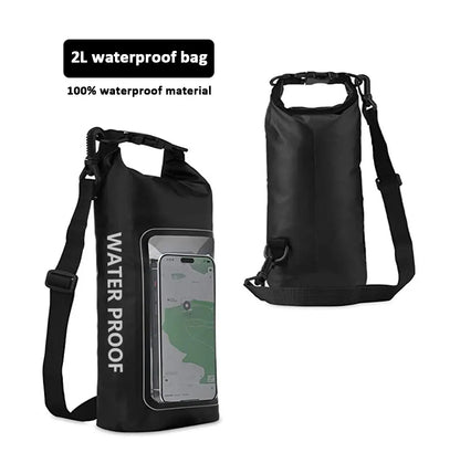 PVC Waterproof Dry Bag 2L - Touch Screen Phone Pouch for Swimming Rafting Surfing Boating - Shoulder Bag