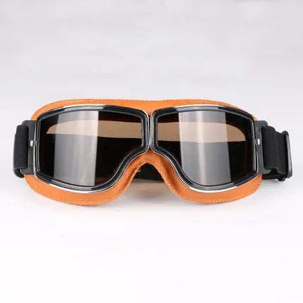 Retro Motorcycle Goggles - Windproof Folding Helmet Sunglasses with Leather Trim