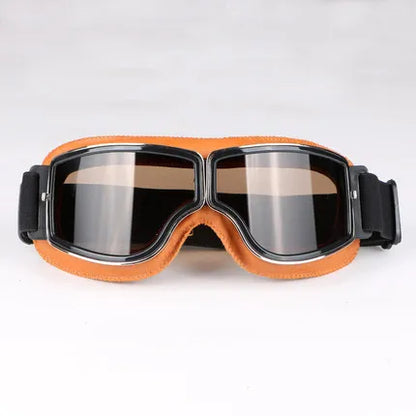 Retro Motorcycle Goggles - Windproof Folding Helmet Sunglasses with Leather Trim