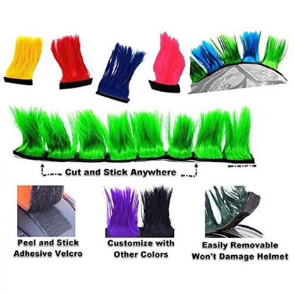 Universal Synthetic Mohawk Hair Sticker - Reusable Motorcycle & Bicycle Helmet Accessory for Outdoor Racing