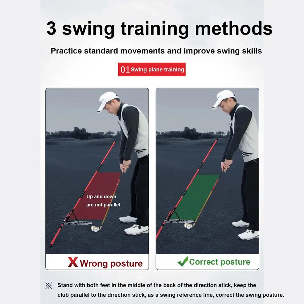 Golf Swing Alignment Trainer - Practice Plate with Rod Holder for Swing Angle Adjustment & Posture Correction