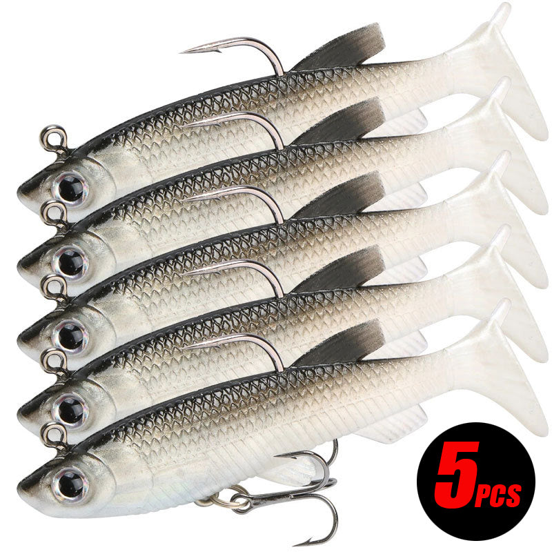 Soft Fishing Lure Kit 5pcs 8cm/2.8in Artificial Bait with Hooks