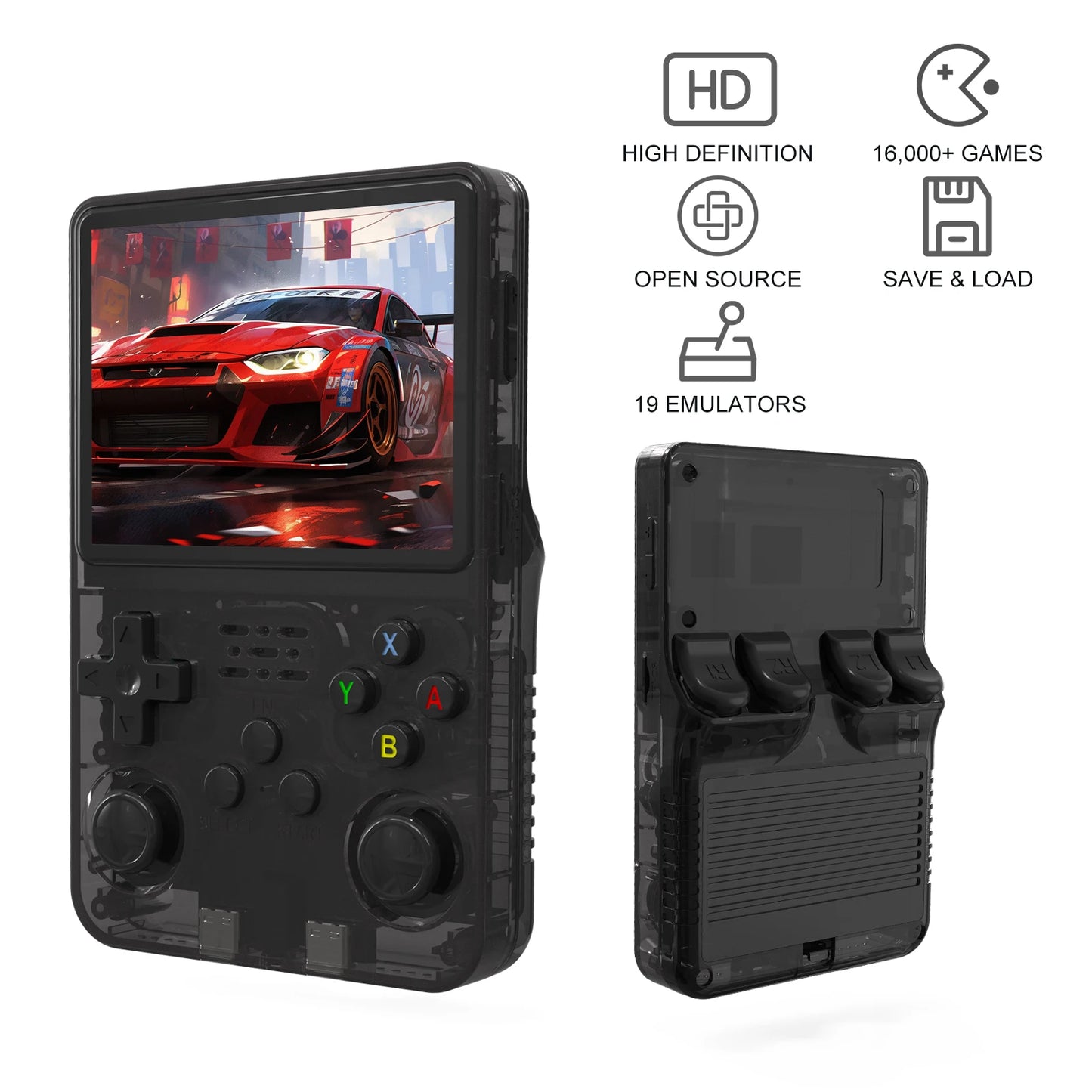R36S Portable Handheld Game Console - 3.5" IPS Screen - 640x480 Resolution - 64GB Memory - Classic Games Preloaded