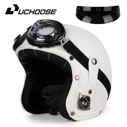 Retro Open Face 3/4 Motorcycle Helmet - Classic PU Leather Chopper & Bicycle Helmet (Vintage Style)