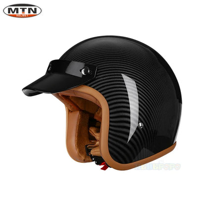 Vintage 3/4 Jet Motorcycle Helmet - DOT Certified Synthetic Leather Open Face Helmet with Mask