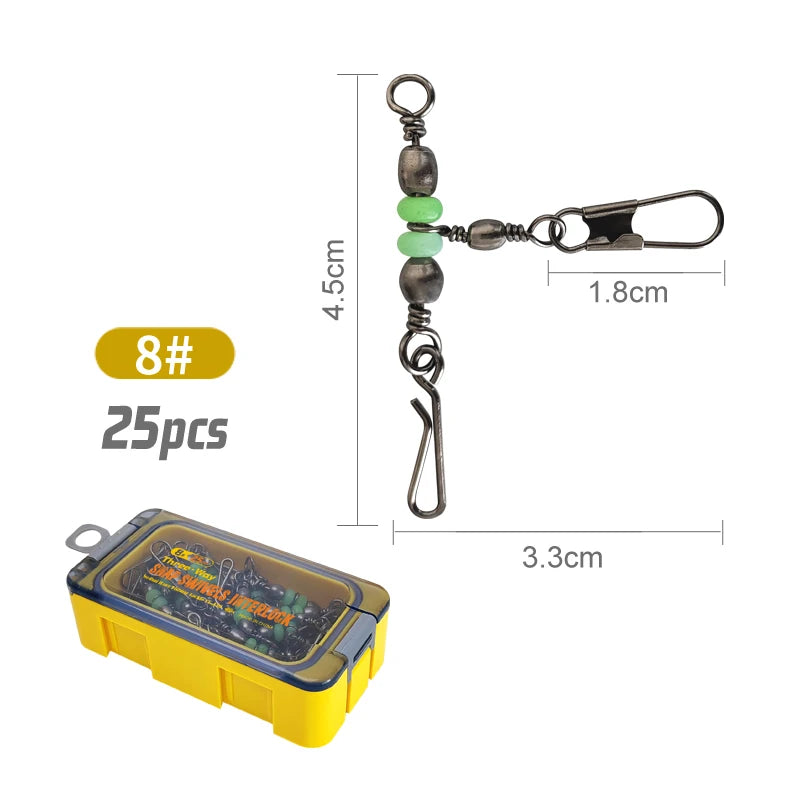 Premium Fishing Swivel Connector Set - Size 8# 10# with Bearing Rolling Swivel & Interlock Snap