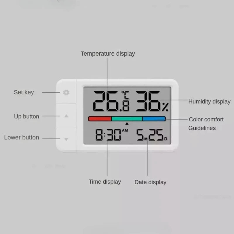 Mini Digital Thermometer Hygrometer with Clock – HD Weather Station for Training Spaces