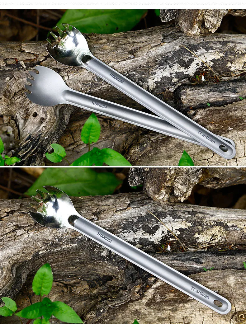 Ultralight Titanium Long Handle Spork - Portable Outdoor Camping Cutlery & Tableware by Tiartisan