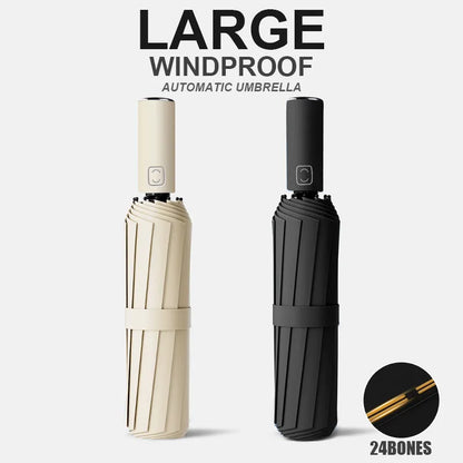 Large 24-Rib Automatic Umbrella - Lightweight Collapsible Outdoor Sunshade with UV Protection
