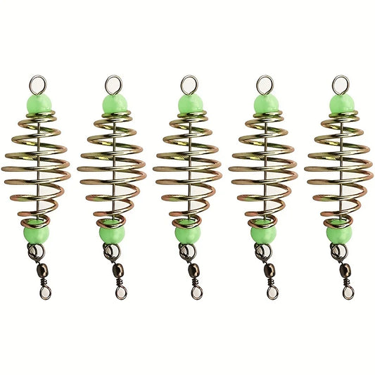 5-Pack Fishing Bait Spring Feeder Cage - Stainless Steel Trap Basket Holder for Carp Fishing Tackle