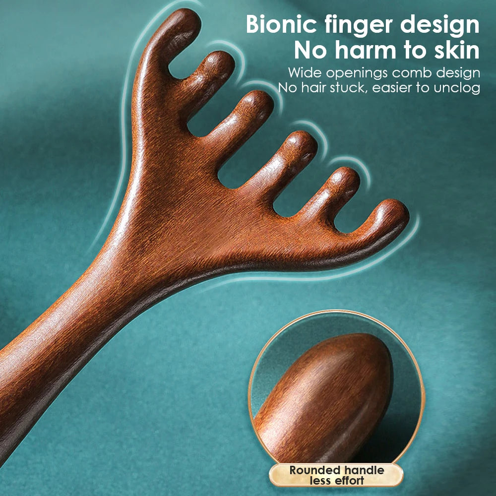 6-Claw Wooden Head Massage Comb - Anti-Static Meridian Massager for Blood Circulation & Gua Sha Therapy