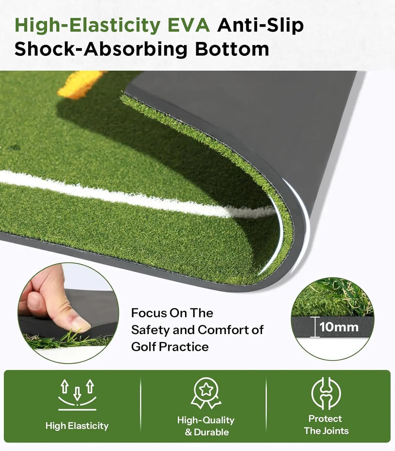 5x4ft Dual Turf Golf Hitting Mat - Thickened Practice Mat with Standing Guide-Line & Swing Path Line