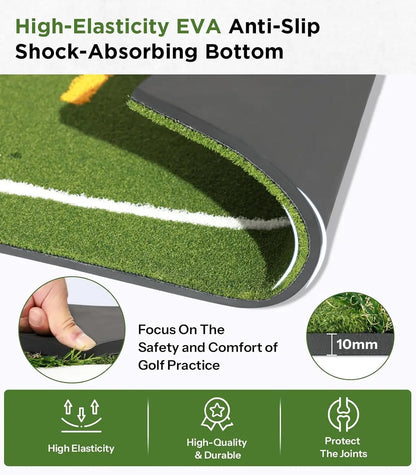 5x4ft Dual Turf Golf Hitting Mat - Thickened Practice Mat with Standing Guide-Line & Swing Path Line